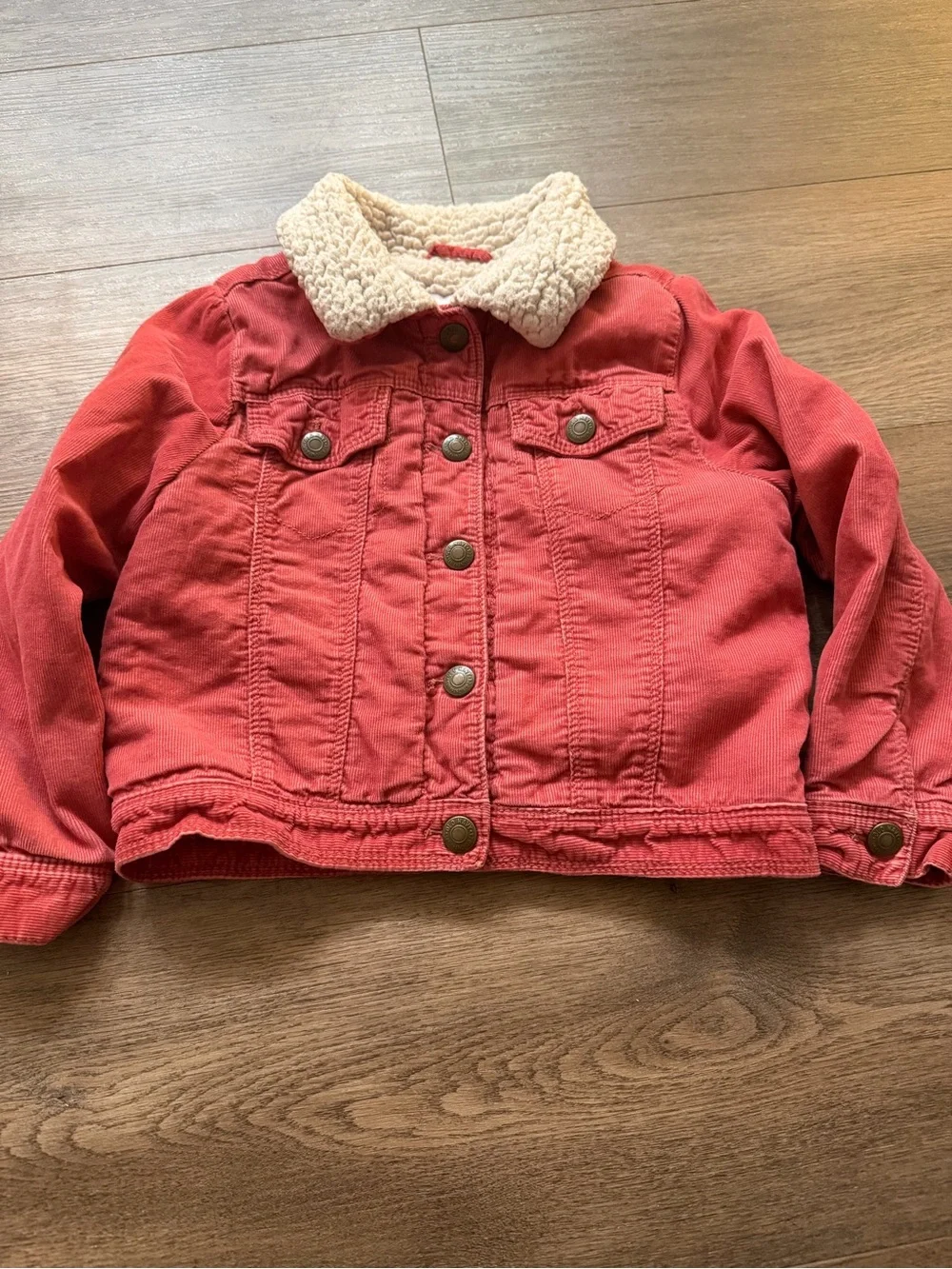 Old Navy Coral Red Sherpa Collar Jean Jacket